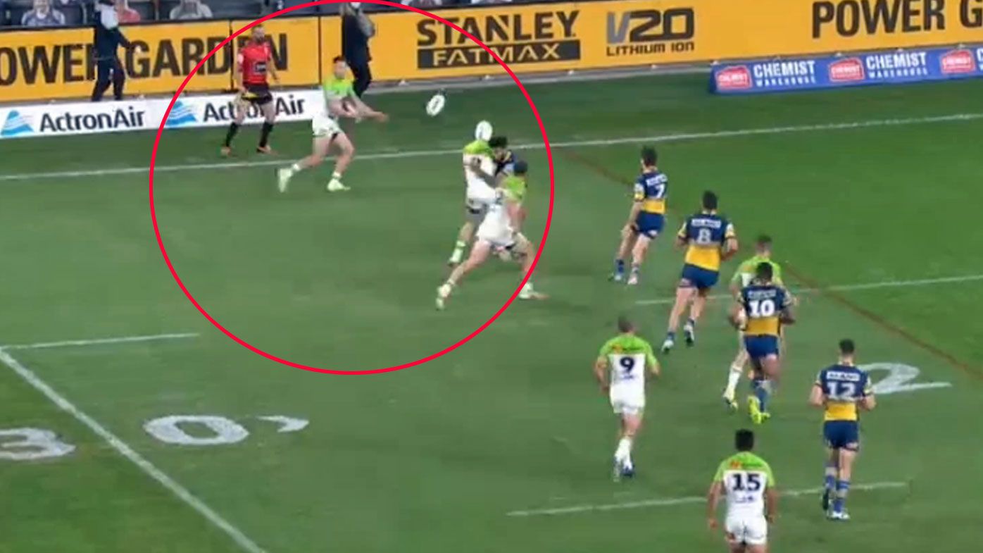 Raiders score a sensational try but it may have come off a forward pass