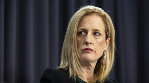 Finance Minister Katy Gallagher during a press conference at Parliament House in Canberra on Friday 5 May 2023. 