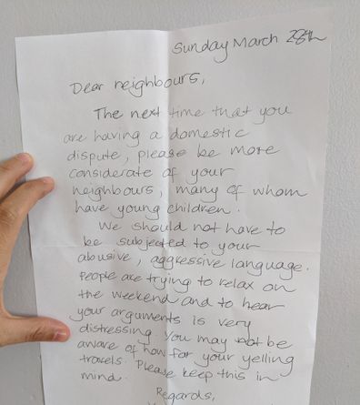 DV note sent to wrong neighbour shared on Facebook.