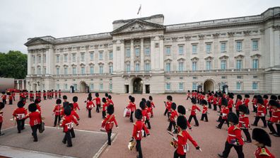 Members of the Nijmegen Company Grenadier Guards and the 1st Battalion the Coldstream Guards take part in the Changing of the Guard, in the forecourt of Buckingham Palace, London.