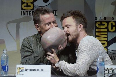 Then co-star <b>Aaron Paul</b> decided to make out with the mask onstage… WTF?<br/><br/>Image: Getty