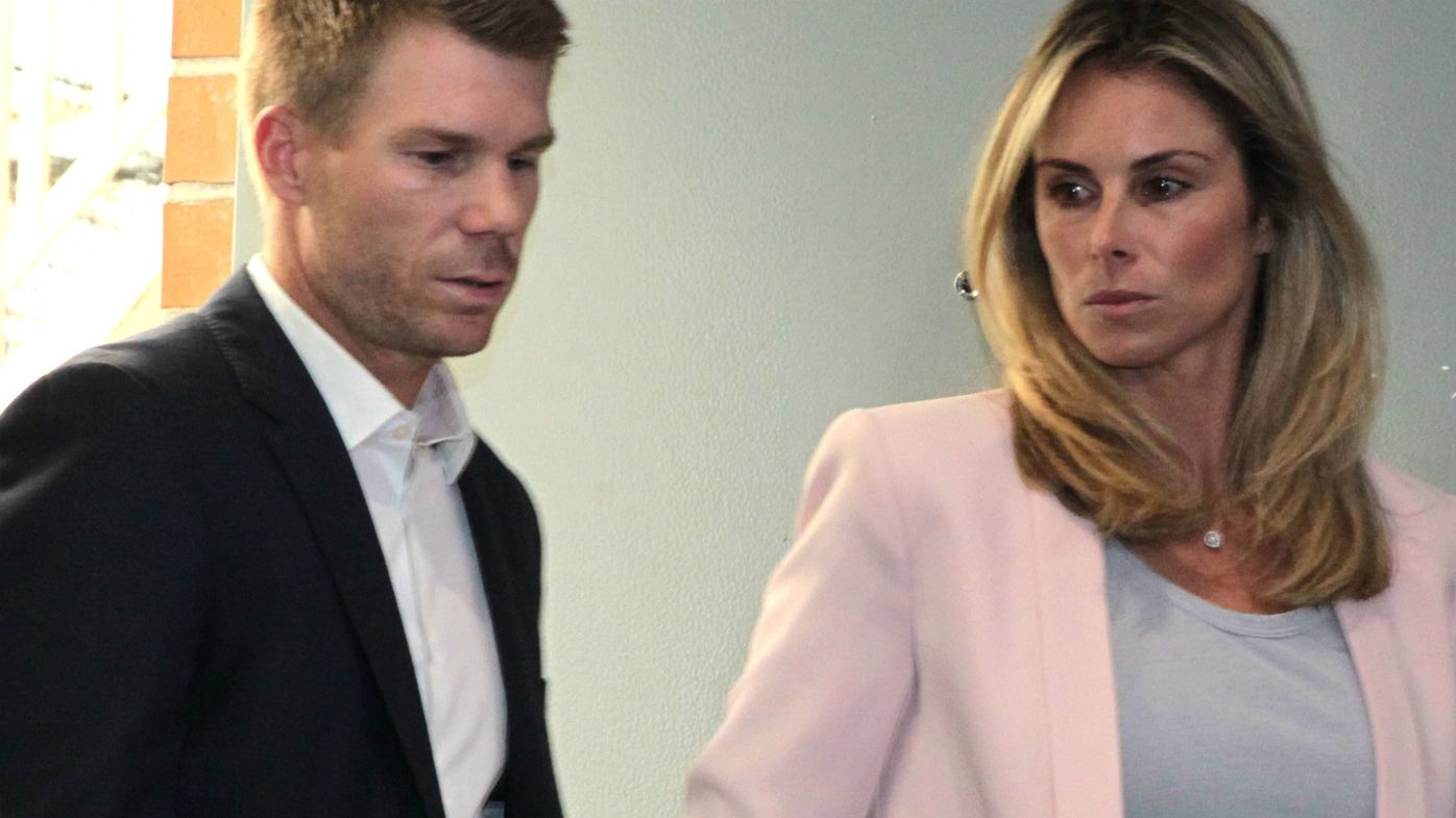 David and Candice Warner arrive for conference
