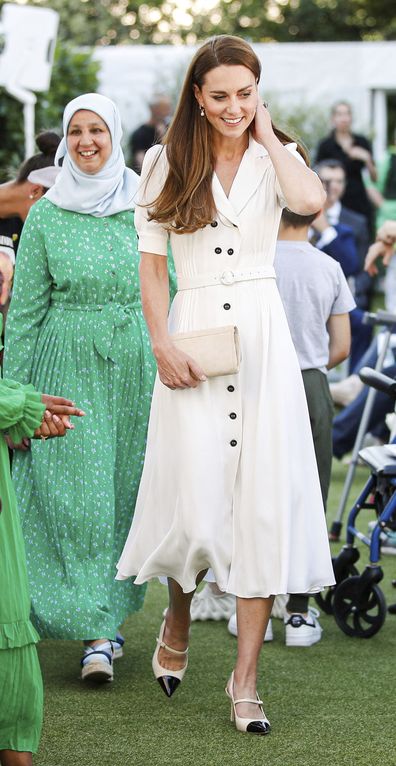 Kate, Duchess of Cambridge arrives at a multi-faith and wreath laying ceremony at base of Grenfell Tower in London, Tuesday, June 14, 2022.