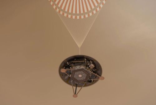 This NASA artist impression illustrates the risky final descent of InSight.