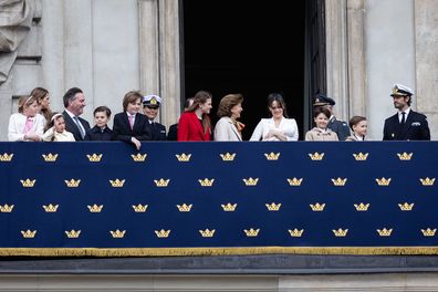 STOCKHOLM, SWEDEN - APRIL 30: Princess Madeleine, Princess Leonore, Christopher O'Neill, Prince Oscar, Crown Princess Victoria, Prince Nicolas, Princess Estelle, King Carl XVI Gustaf, Queen Silvia, Princess Sofia, Prince Gabriel, Prince Julian, and Prince Carl Philip of Sweden attend the King's birthday celebrations at the inner courtyard of the Royal Palace on April 30, 2025 in Stockholm, Sweden. (Photo by Michael Campanella/Getty Images)