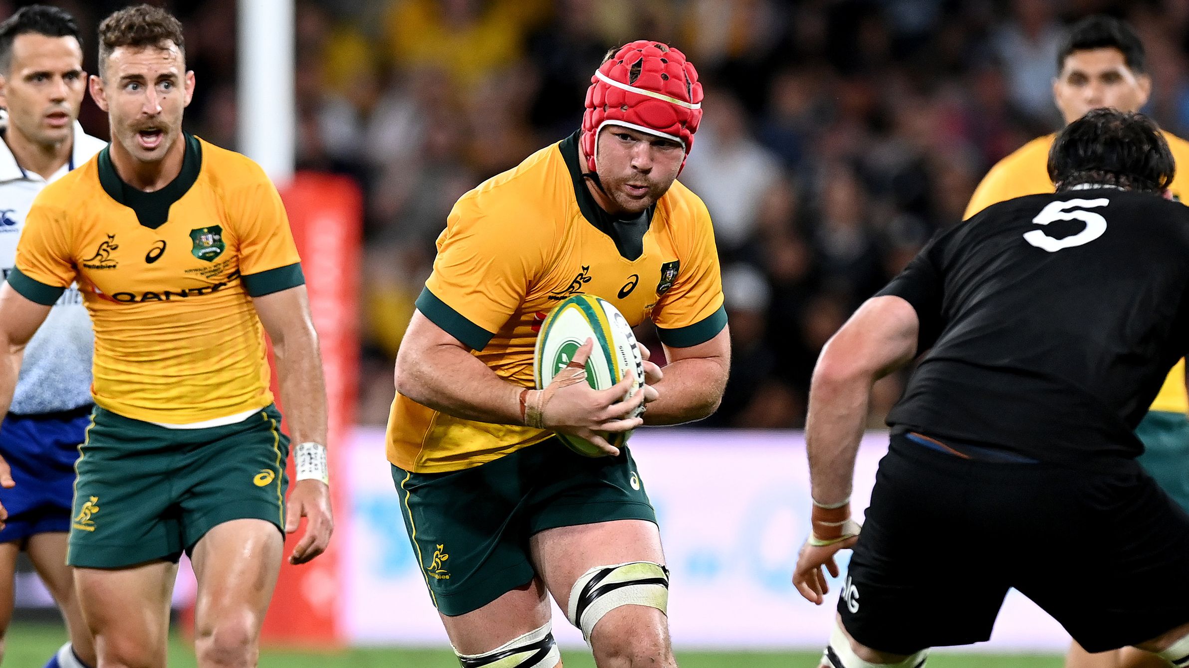 Harry Wilson of the Wallabies takes on the defence during the 2020 Tri-Nations match between the Australian Wallabies and the New Zealand All Blacks 