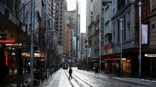 Sydney's normally bustling George Street lies empty during lockdown.