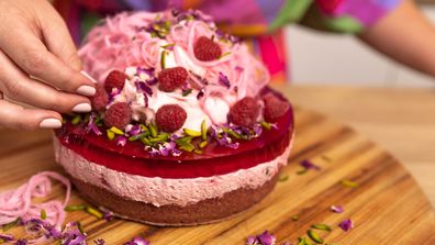 Jelly topped Turkish delight cheesecake