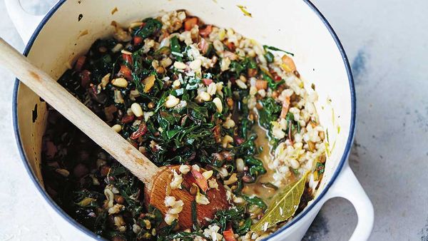 Barley, rainbow chard and lemon risotto recipe by Jude Blereau