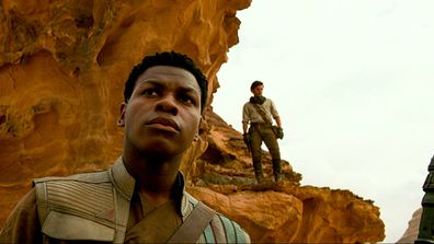 John Boyega (foreground) marks his final appearance as Stormtrooper-turned Resistance fighter Finn.