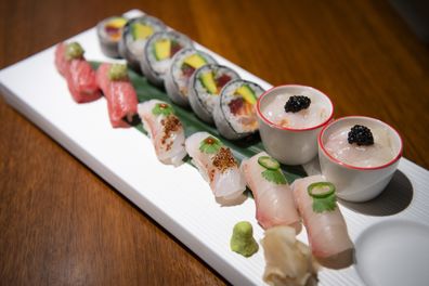 Sushi and sashimi platter at Nobu restaurant, Crown Sydney