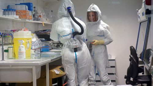Inside a high-level P3 biosafety security laboratory where coronavirus vaccines are being developed.