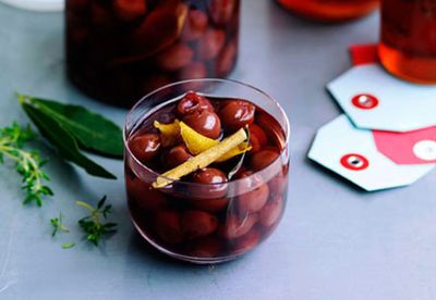 Mulled wine with pickled cherries