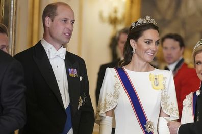 Britain's Prince William and Kate, Princess of Wales ahead of a State Banquet at Buckingham Palace.