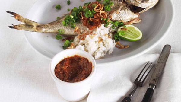 Roast bream with sambal and coconut rice
