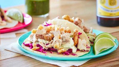 Pork belly tacos with fennel and apple slaw