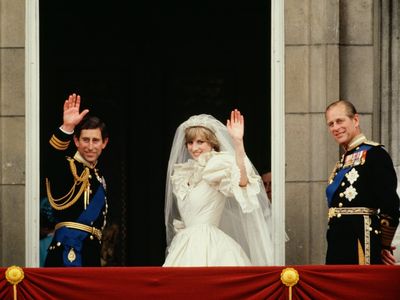 Prince Philip with Prince Charles and Princess Diana on their wedding day