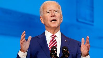 President-elect Joe Biden speaks about coronavirus at The Queen theater, in October.