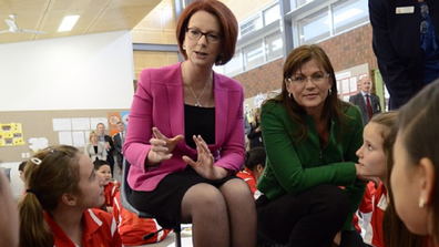 Julia Gillard speaks with school children