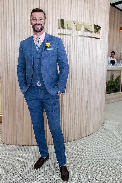 Myer Ambassador Kris Smith in a suit from Gibson Clothing