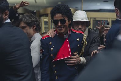 Jaafar Jackson as Michael Jackson and KeiLyn Durrel Jones as Bill Bray in Michael. 