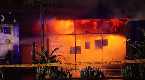 The building was left glowing orange as firefighters worked to extinguish the blaze, which destroyed the venue. Picture: 9NEWS.