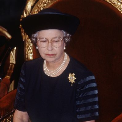 Queen Elizabeth II at the Guildhall in London, making her famous 'annus horribilis' speech, 1992