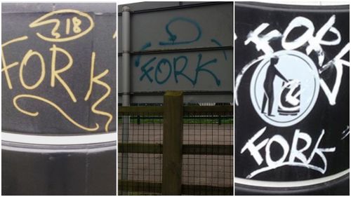Locals have taken to social media to describe the chronic tagging as a "forkin' nuisance". (Instagram @forkgraffitiwindsor)