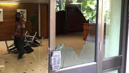 Broken windows, smashed furniture, pictures torn from walls and plants tipped over in PNG pay dispute.