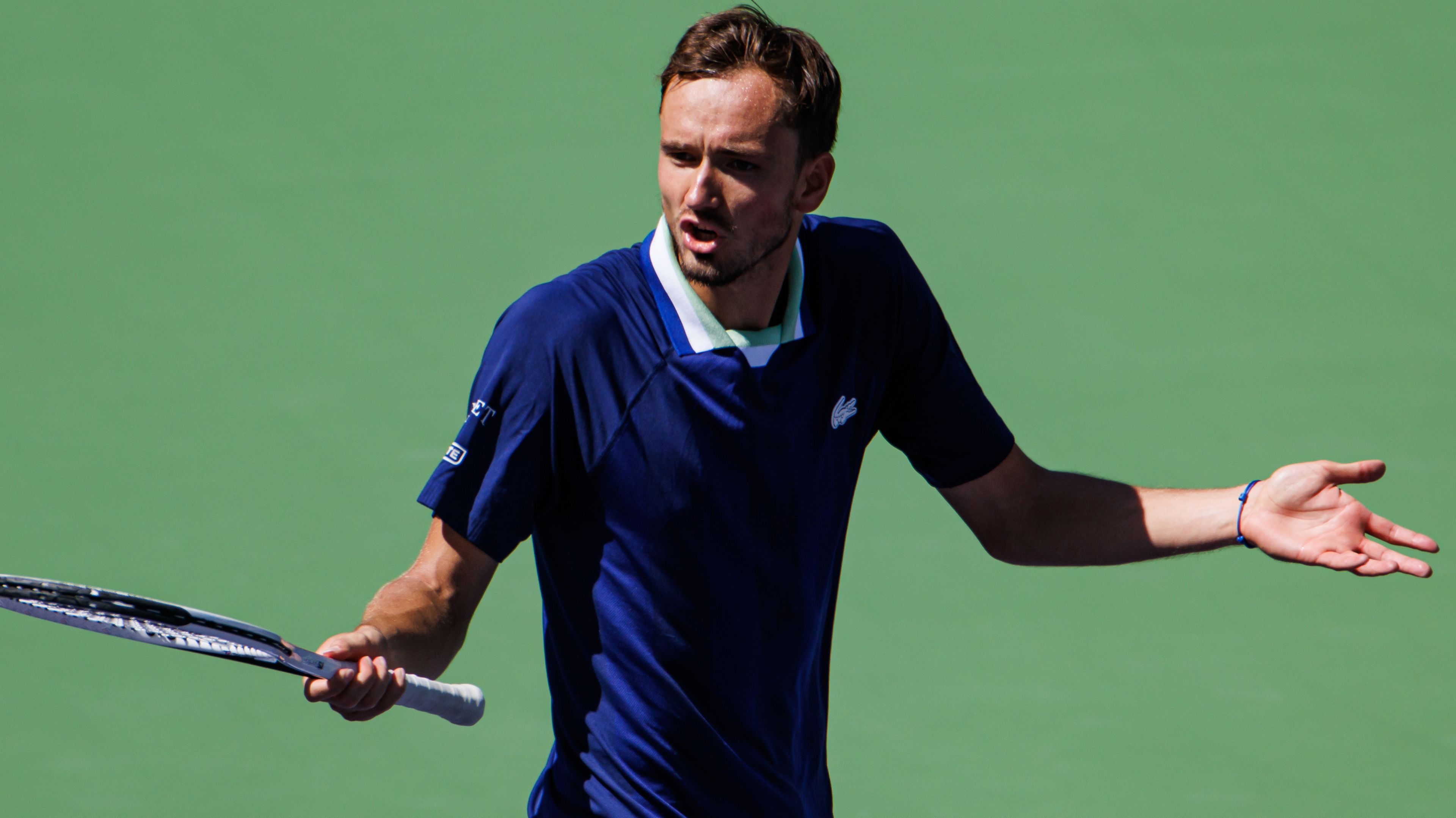 Daniil Medvedev reacts during his loss at the BNP Paribas Open at Indian Wells.