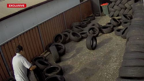 The tyre Tetris raised eyebrows among neighbours who watched the bizarre delivery unfold.