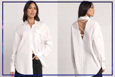 9PR: Dazie Honeycomb Cotton Cut Out Back Shirt