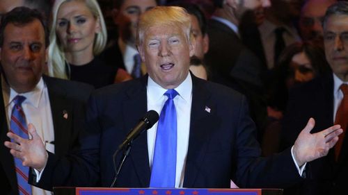 Donald Trump gives a victory speech in Trump Tower, Manhattan. (AAP)